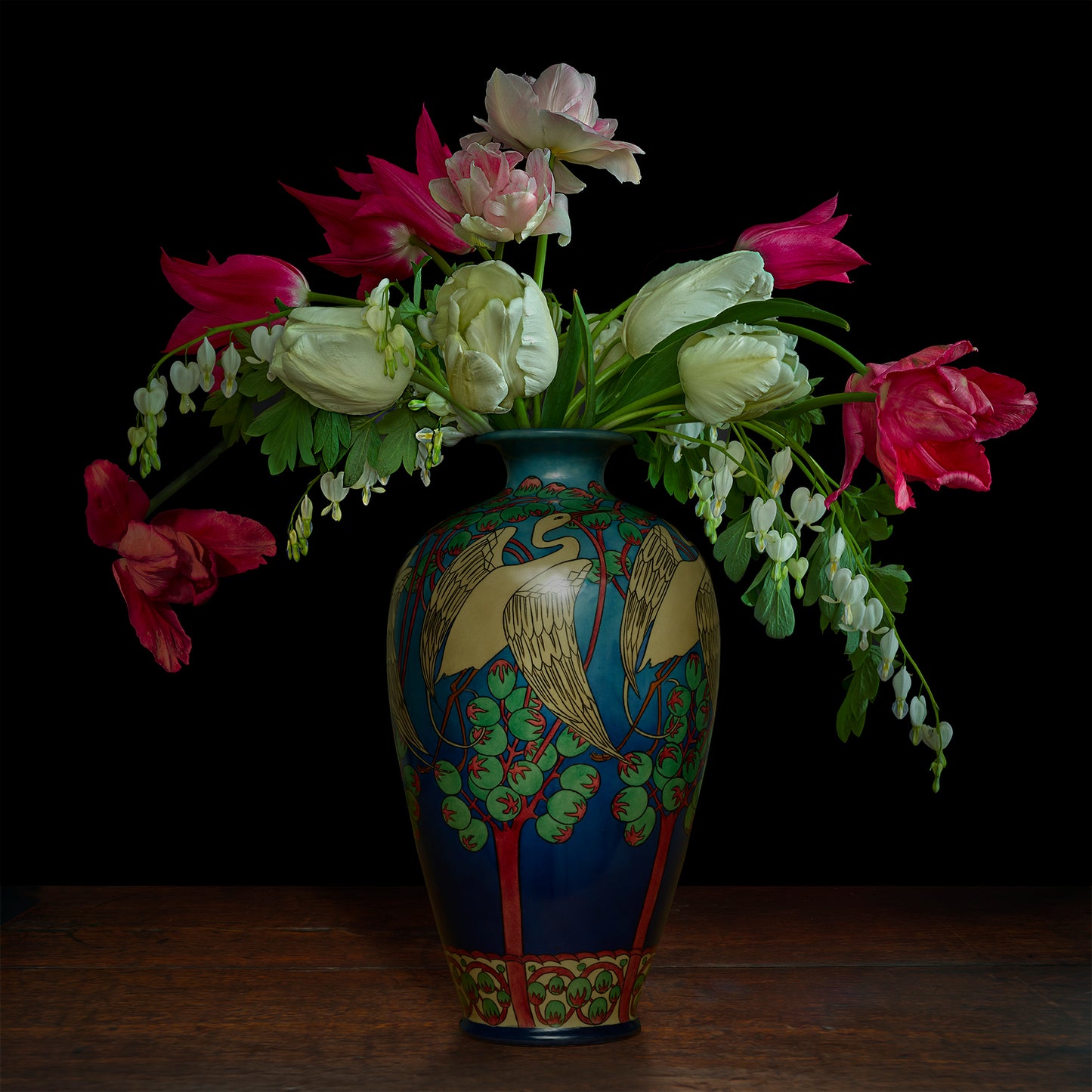 Tulips and Bleeding Hearts in a Japanese Vessel (Vessesl courtesy Gardiner Museum)